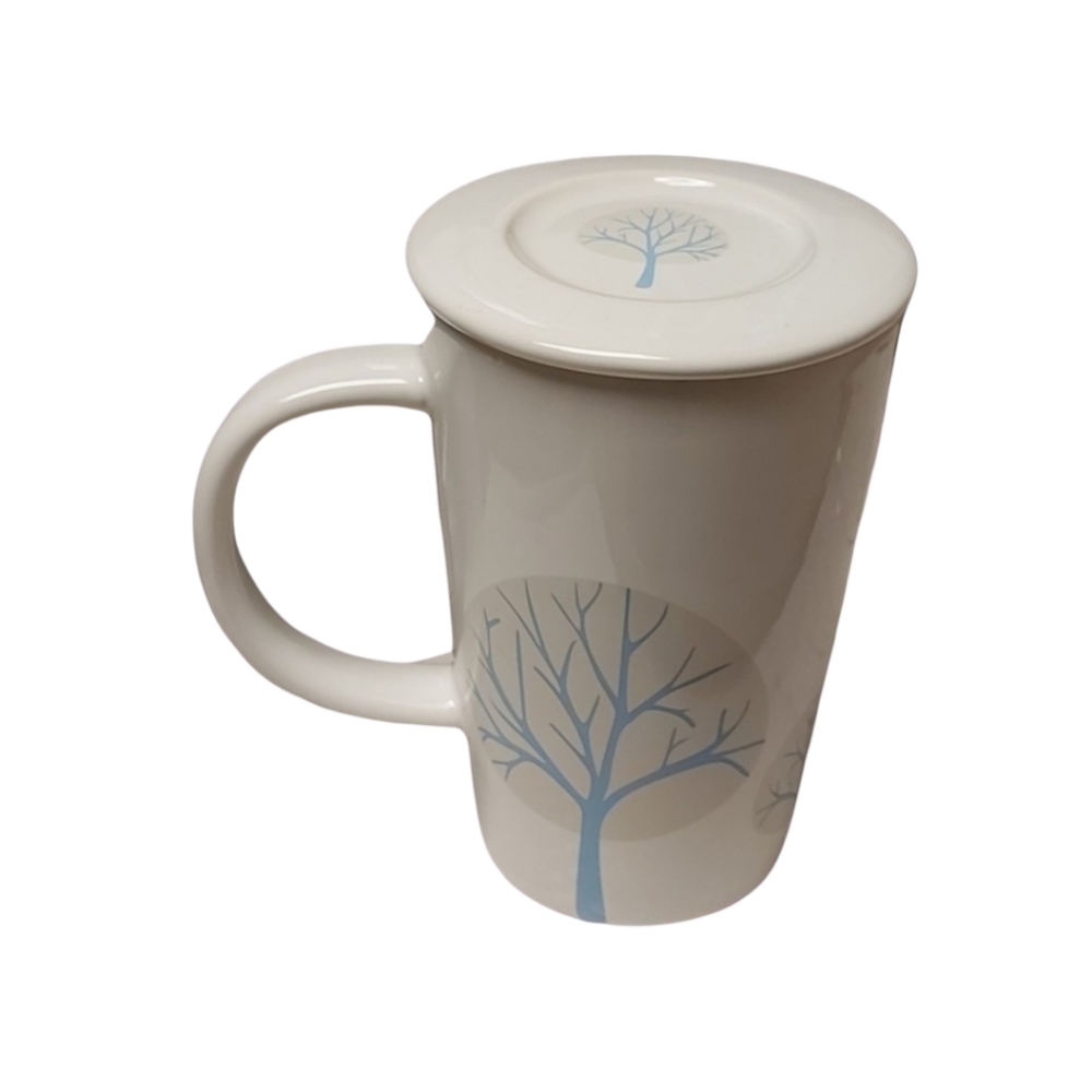 David’s Tea White Coffee Mug with Blue Winter Trees